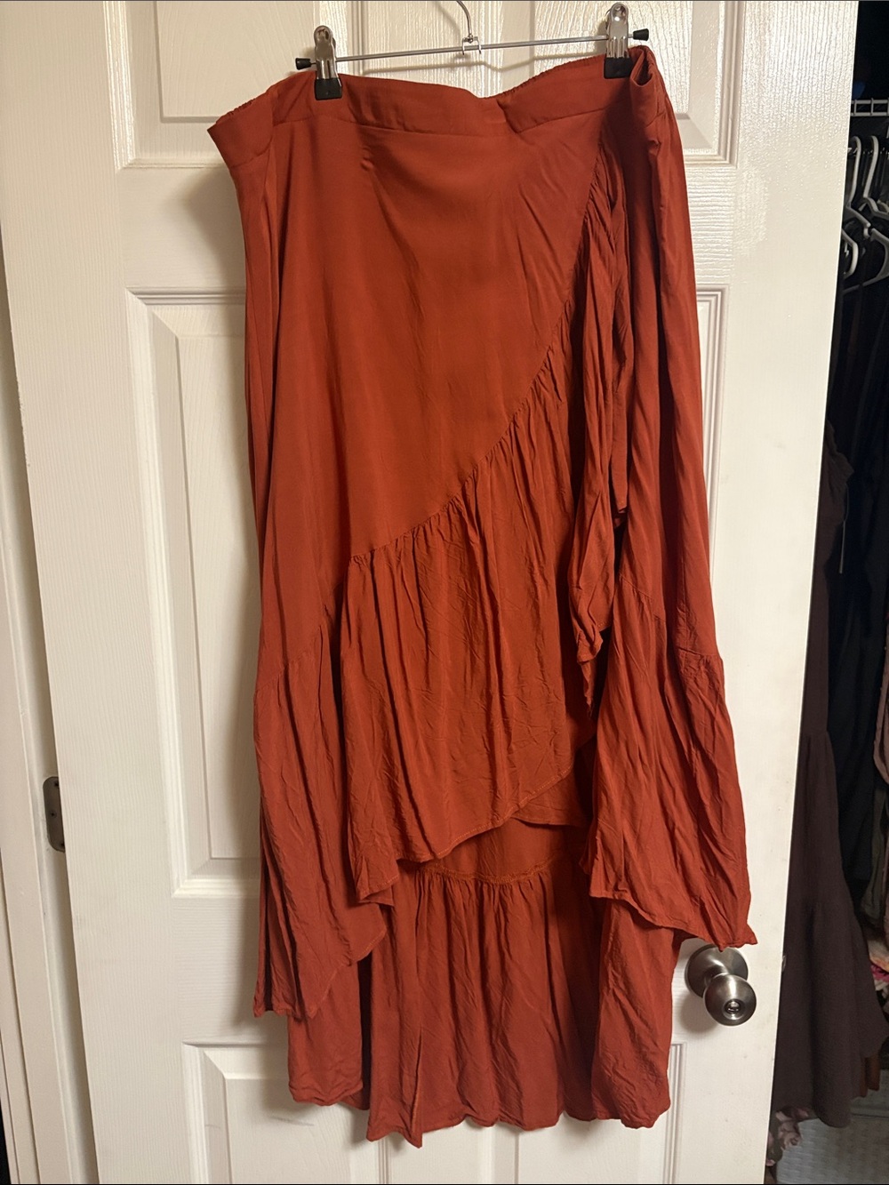 SHEIN Rust Orange Asymmetrical Ruffle Maxi Skirt